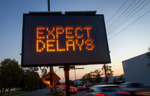 Lighted traffic sign reading 